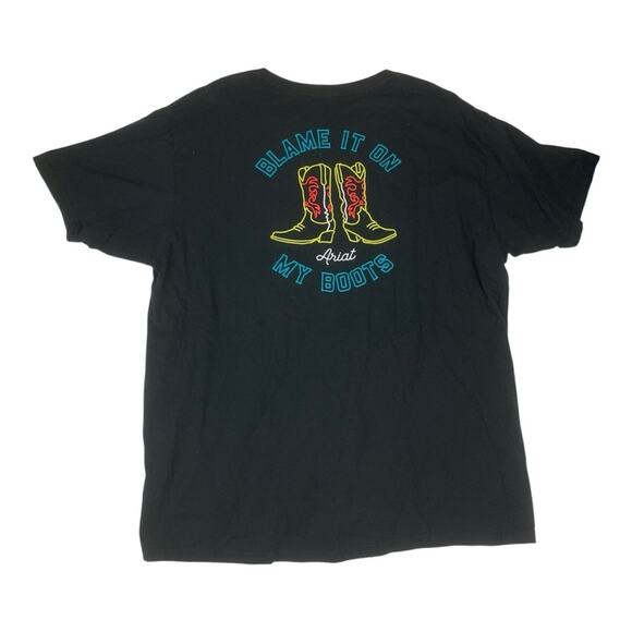 Ariat Mens XL blame it on my boots Black Graphic T-Shirt short sleeve neon nashv - Picture 1 of 7
